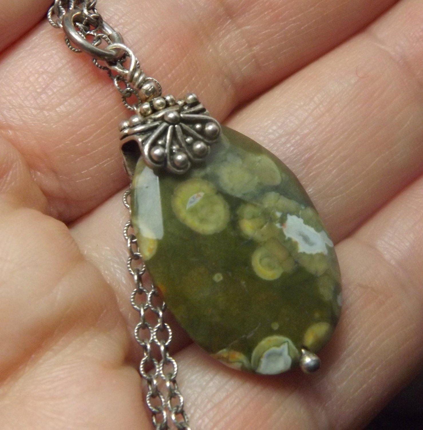 ON SALE 30% OFF Green Rhyolite unique handmade pendant rusteam