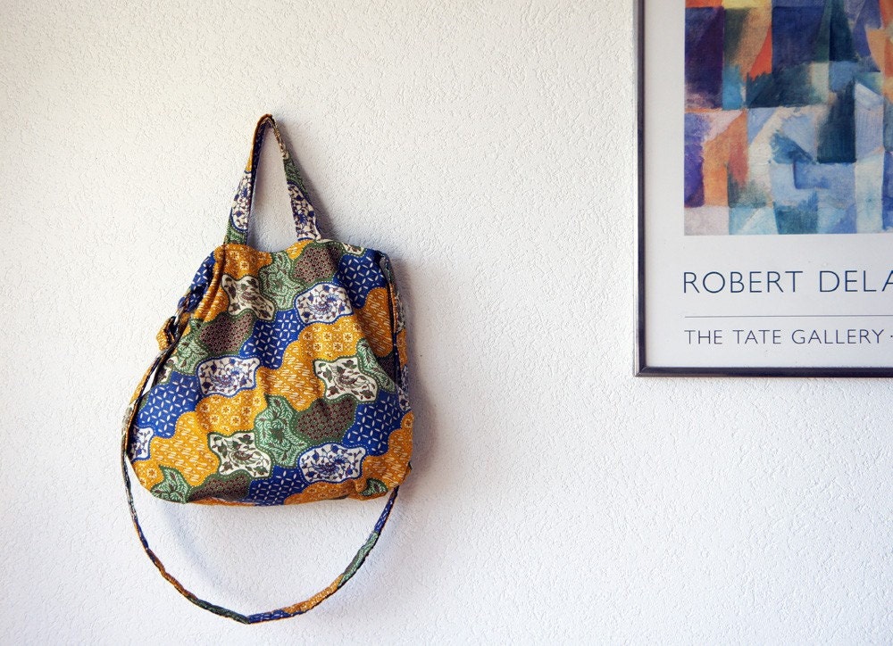 Amelie Slouchy  Bag  with Adjustable Strap and Double Handles in Javanese Batik