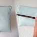 Leather Clutch in Italian Leather and Powder Blue Linen - Indie Patchwork Series