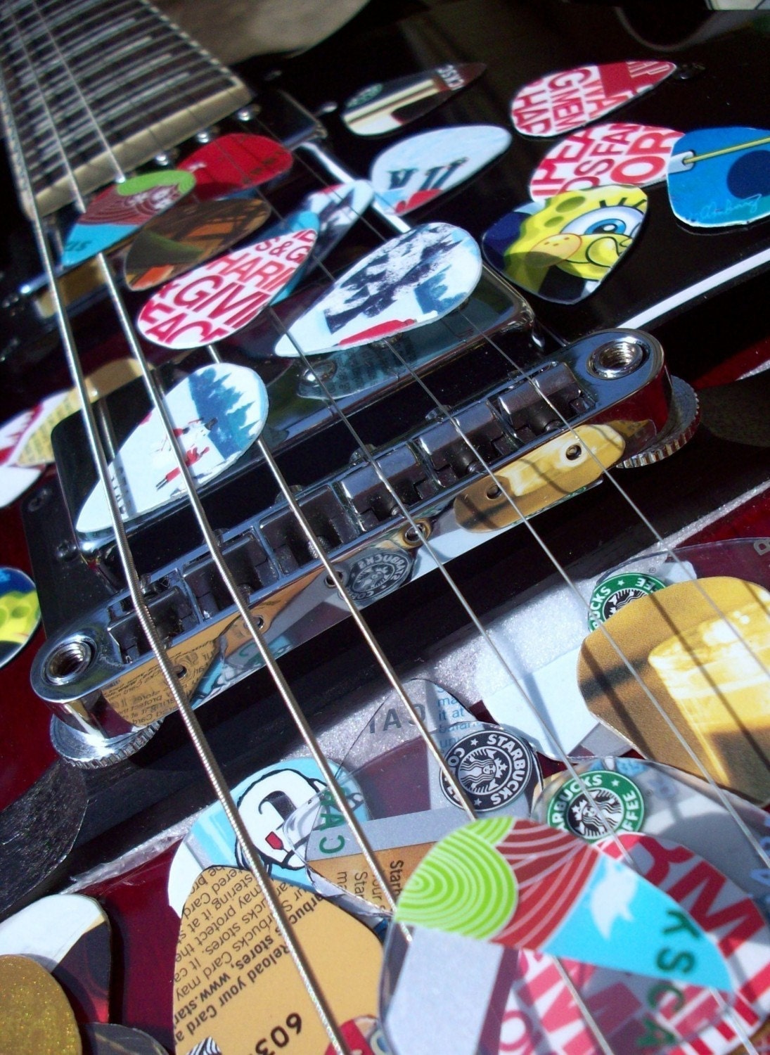 24 guitar picks upcycled gift cards