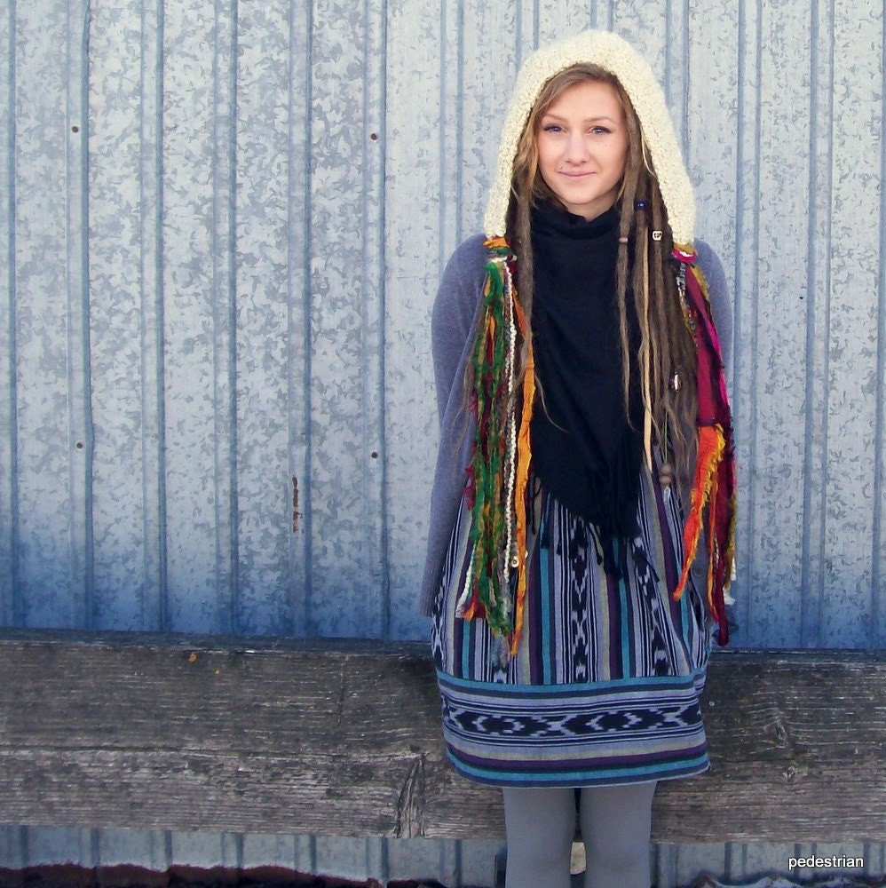 Ready to Ship - Last Minute Gift - The Rapunzel Hood in Latte - Cream Hood, Ecru Hood with Long Tassels