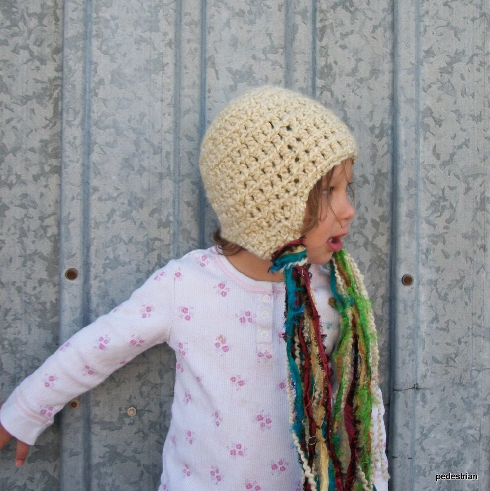 Rapunzel Hat in Latte - Long Ribbon Tassels for Girls, Tangled, Princess Winter Hat