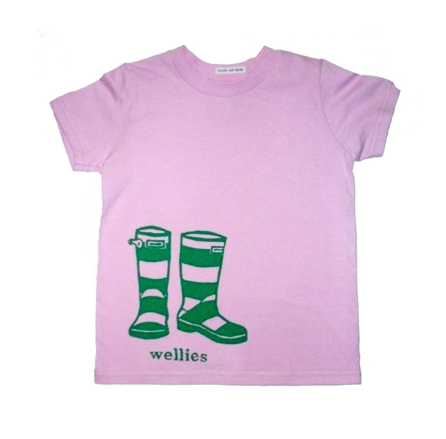 Wellies British Flashcard T in Pink and Green- Kids