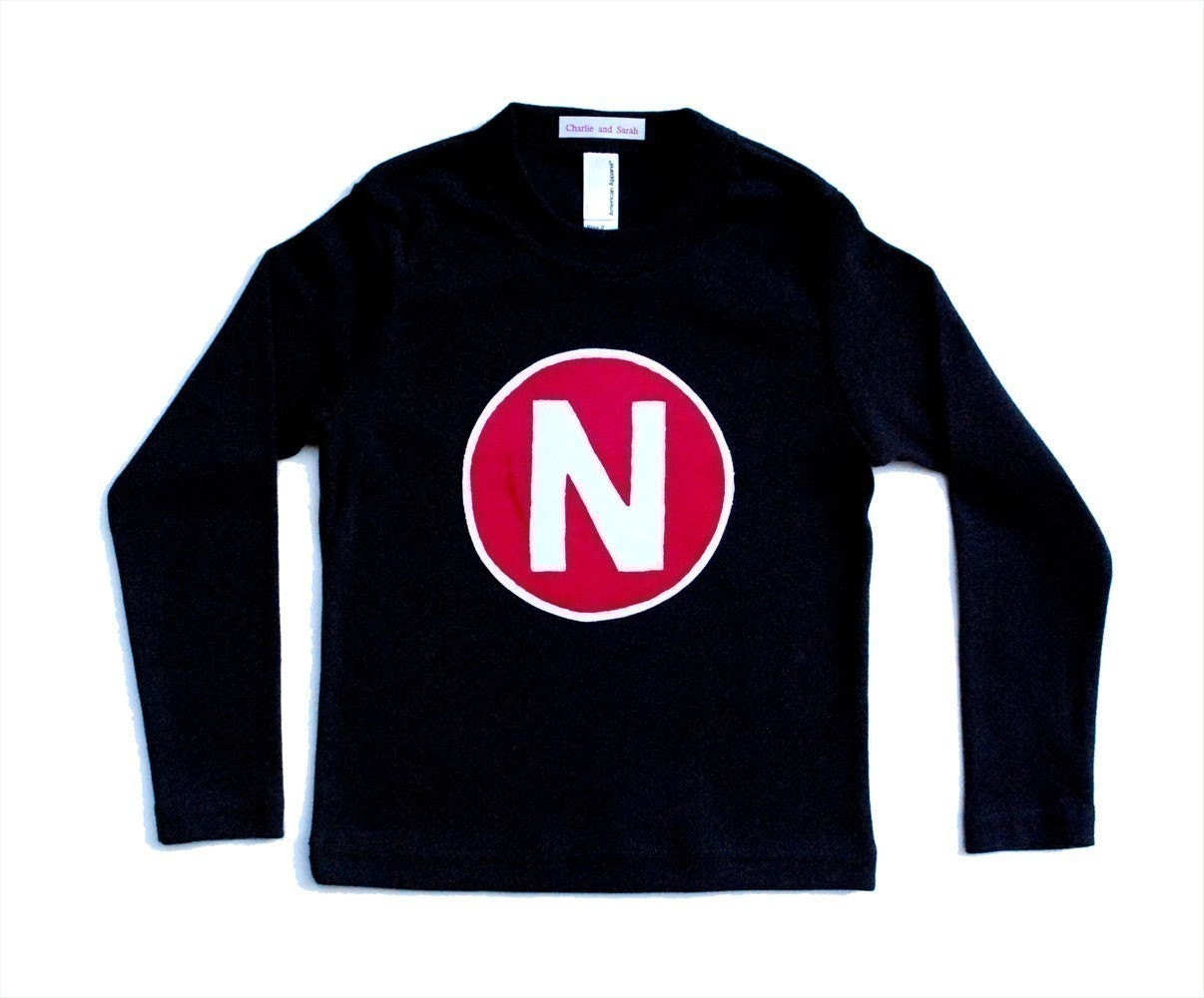 Superhero Monogram- Long Sleeve Shirt Applique- Kids