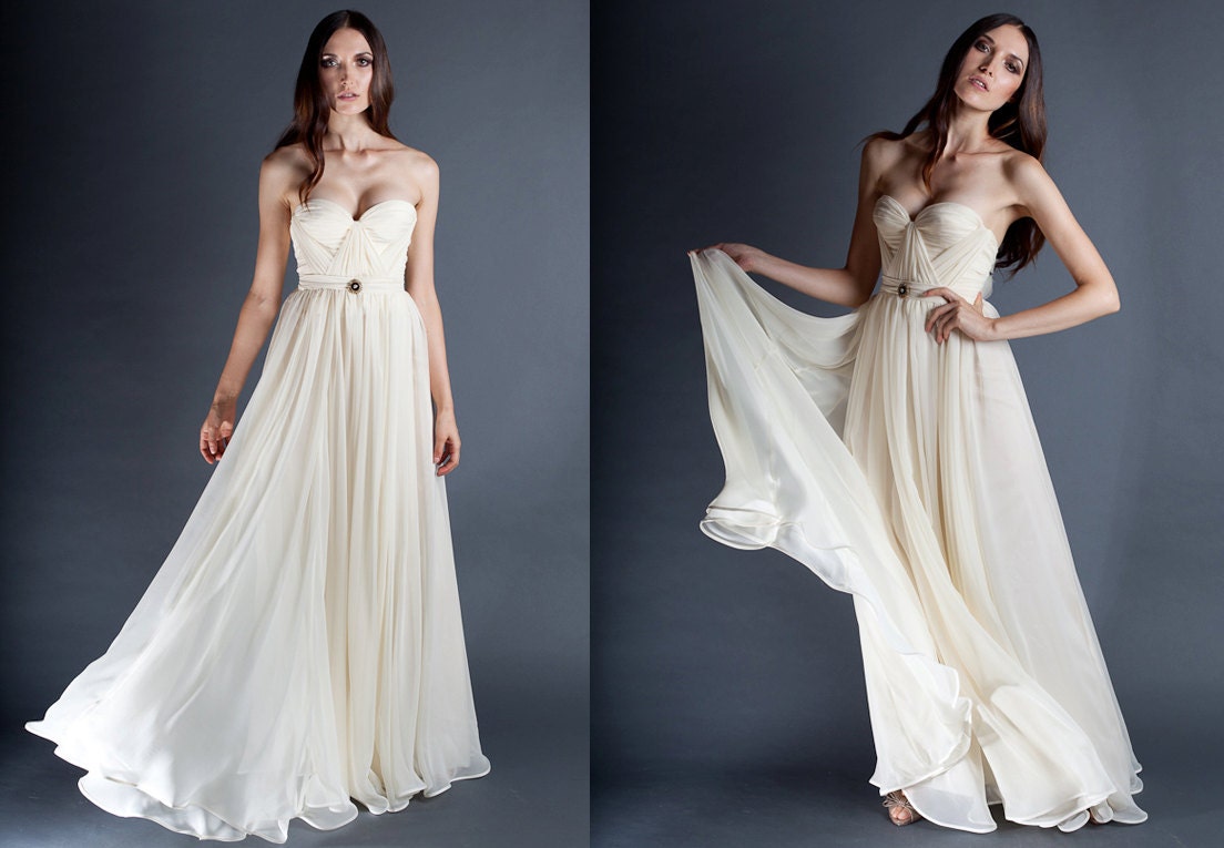 Ivory Annie Wedding Gown Silk Hand Gathered Bustier Gown