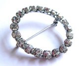 Vintage 50s Rhinestone Circle Pin On Sterling Silver Backing Scarf Pin Brooch Retro Fifties Jewellery