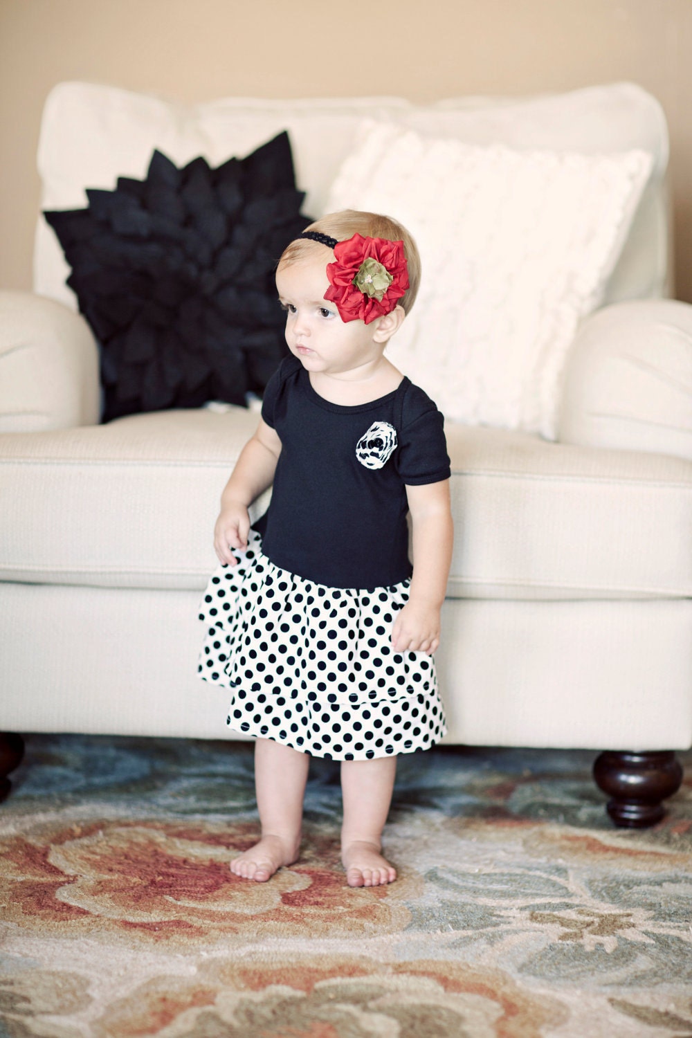 Girls Holiday Polka Dot Ruffle Dress by Kait Emerson Designs12-18m , 4Y
