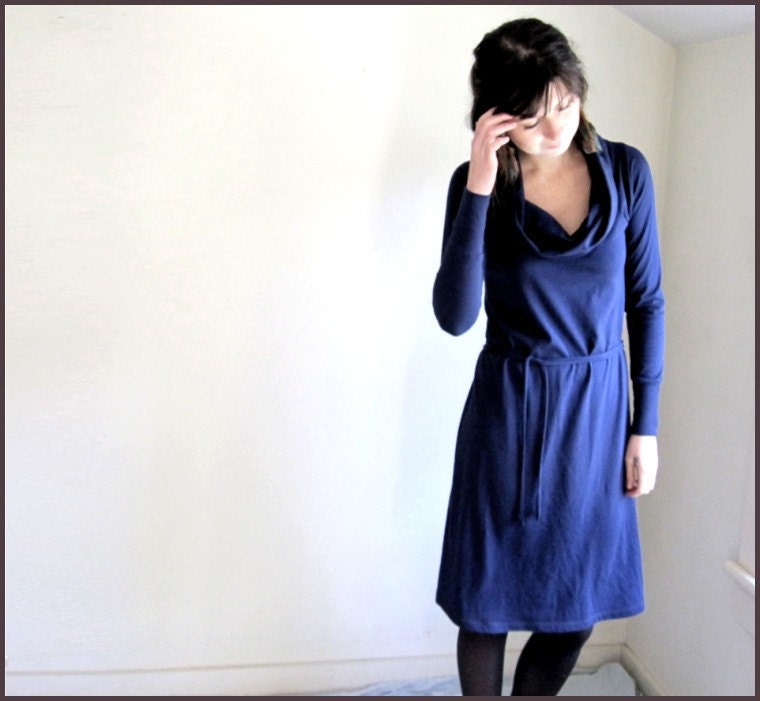 Organic Cotton Long Sleeve Cowl Dress -  Made to Order