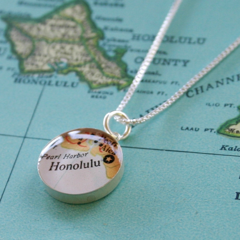 Honolulu - Sterling Map Charm Necklace