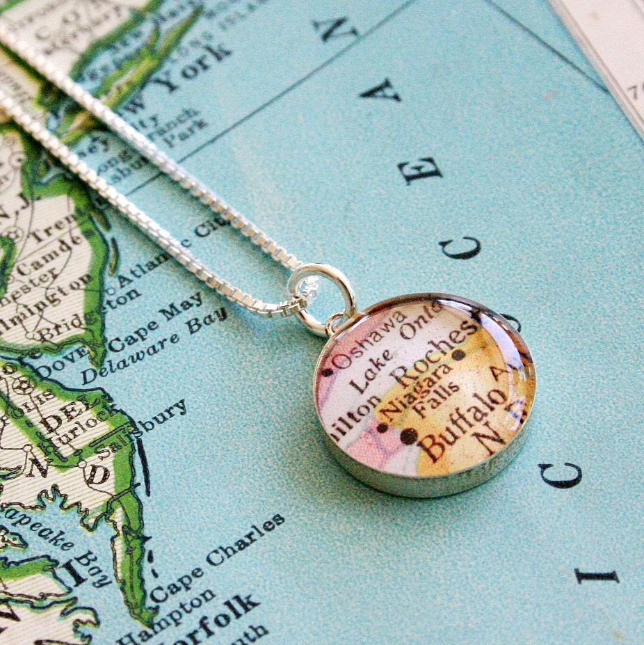 Niagra Falls - Sterling Map Charm Necklace