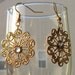 Brass Circle Flower Chandelier Earrings with Rhinestone Like Center