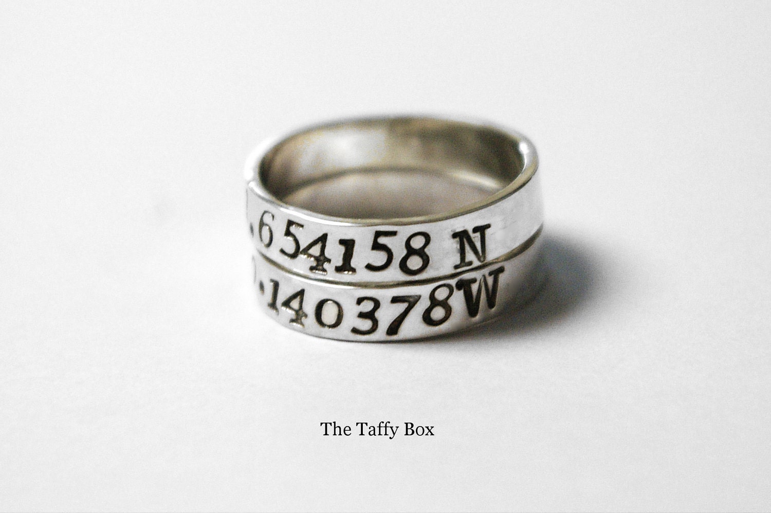 Longitude Latitude Ring Set - Hand Stamped Sterling Silver