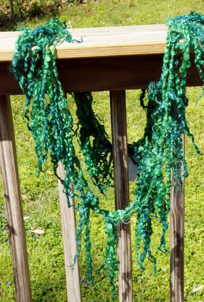 Handspun Art Yarn- Jade Dragon- Signature Jazzturtle FringeSpun Extreme Tailspun Artisan Yarn