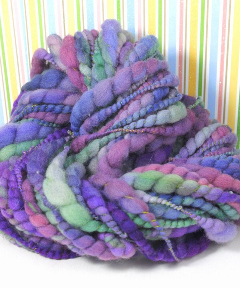 Handspun Art Yarn- Smokey Peacock- Signature WildPlied Artisan Yarn