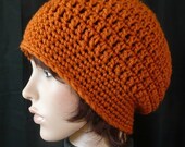 Slouchy Beanie Hat in Rust Orange