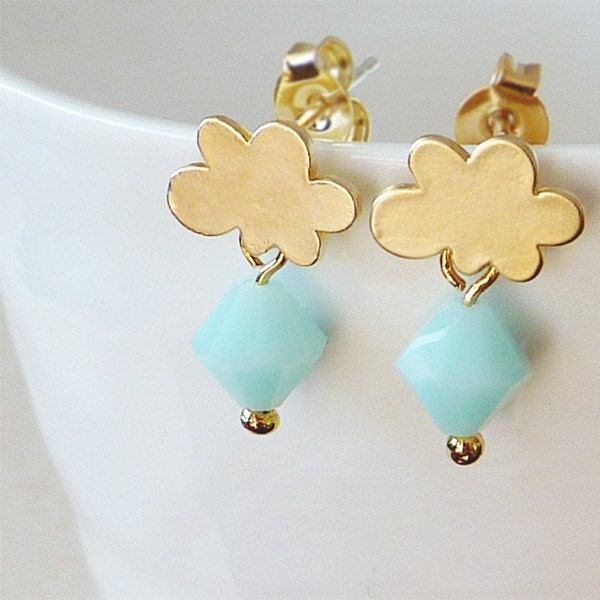 Small Clouds Earrings. Mint Swarovski Crystals. Bridesmaid Gifts. Bridal Party Gifts. Wedding Party Gifts.