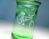 CLEARANCE - Green Bicycle Glass - Hand Blown Recycled Glass Tumbler