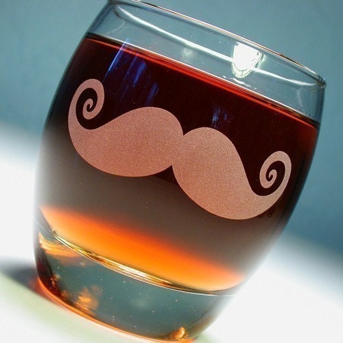 Mustache Glass - As Seen on HGTV - etched round rocks glass