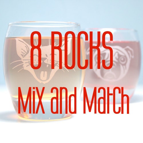 8 Rocks Glasses - personalized choice of designs