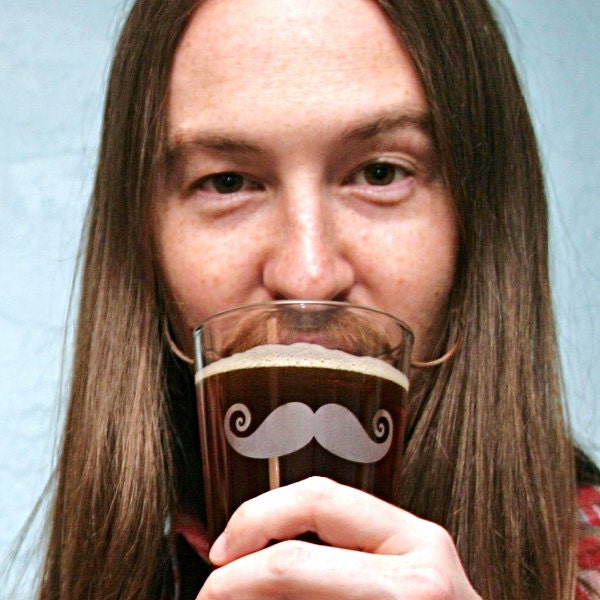Mustache Pint Glass - etched 16oz beer glass