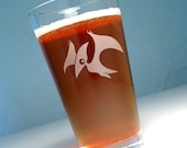 Pterodactyl Pint Glass - sandblasted dinosaur beer glass