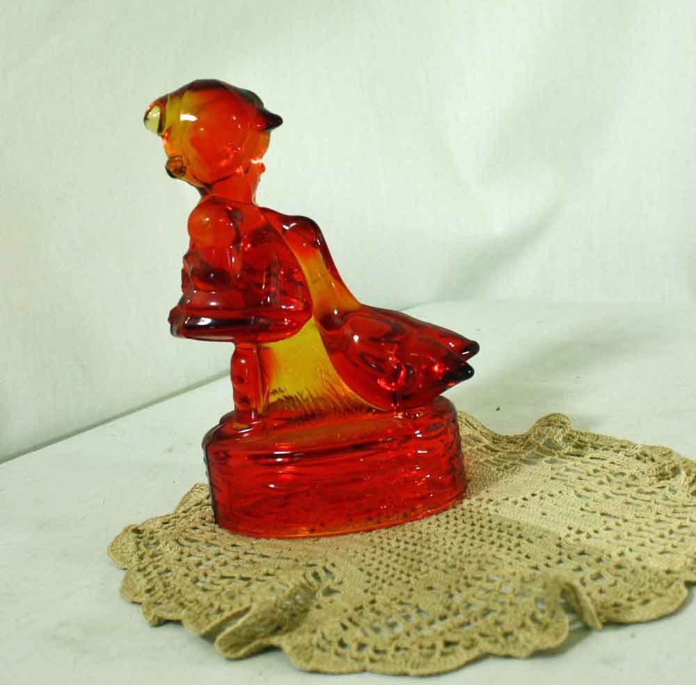 Vintage L.E. Smith  Girl With Geese red amber glass figurine CLEARANCE 15 to 12