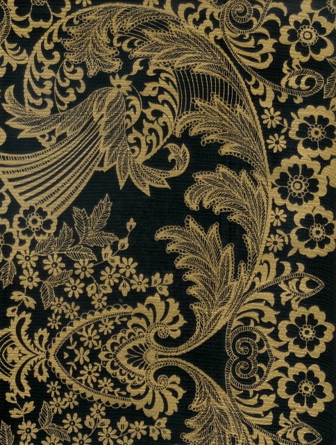 OILCLOTH Fabric - Paradise Lace Gold on Black Background