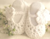 Crocheted Baby Booties, WHITE Baby Ballerina Slippers / shoes 3-6 months