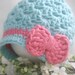 Crochet Baby Hats, Baby Girl Hats, Robins Egg Blue Hat, Bow Hat, Newborn Flapper Hat