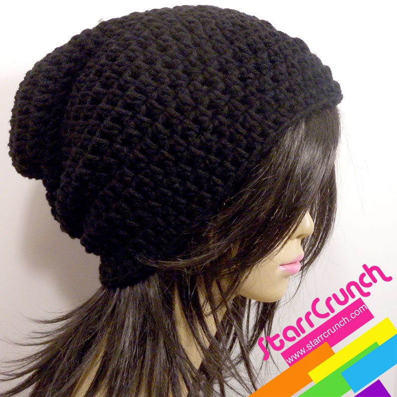 Slouchy Beanie Crochet Hat in Black