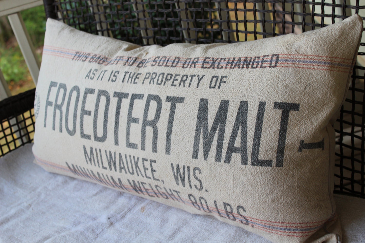 Vintage Grainsack Pillow Cover - Froedtert Malt - Heavy Grain Sack - Black on Cream - King Size Bolster