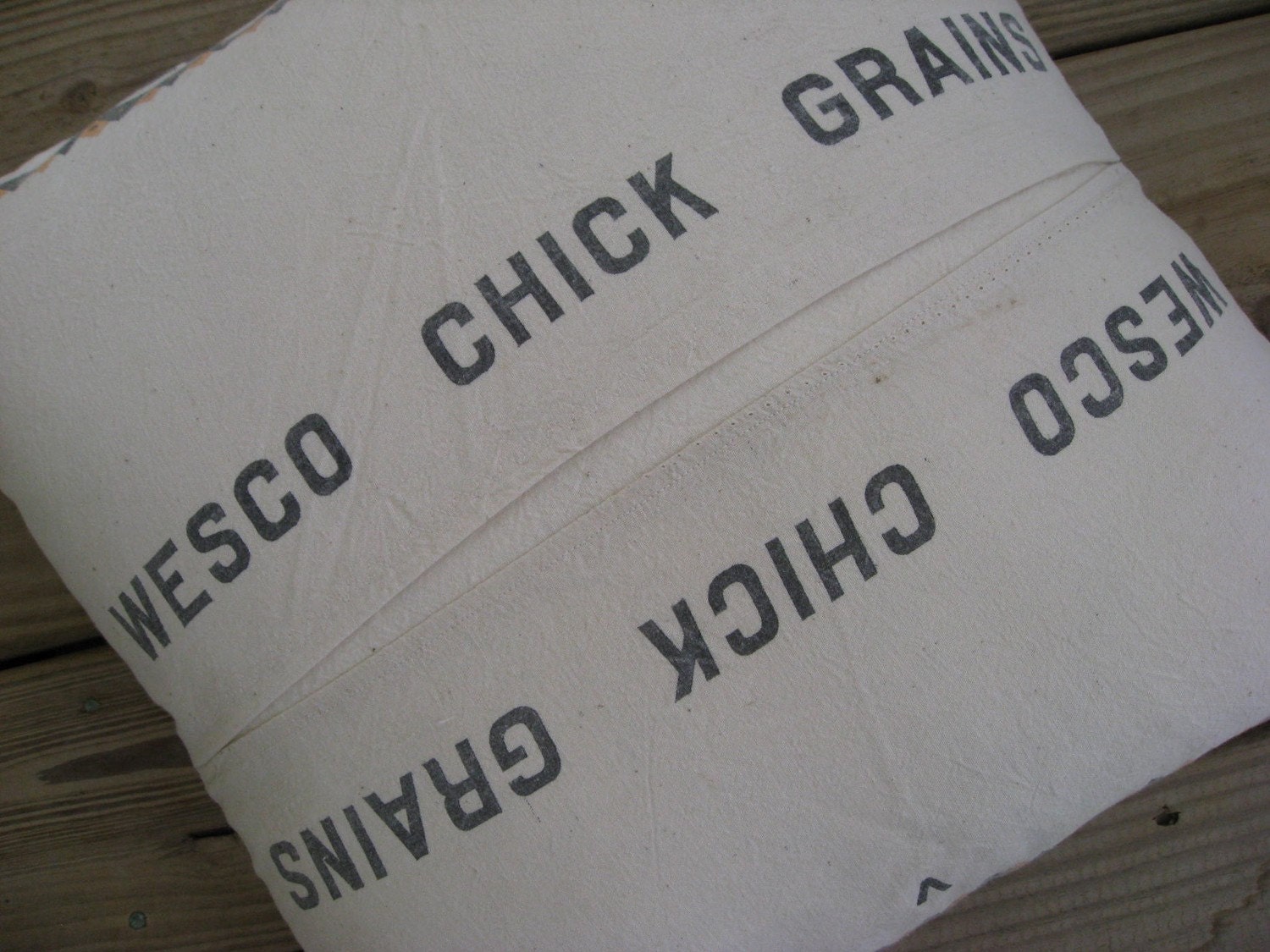 Rustic Decor - Vintage Grainsack Pillow - Wesco Chick Grains - Cincinnati Ohio - Orange and Black - Feed Sack Pillow - Rustic Decor