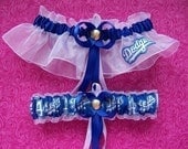 Handmade Wedding Garter Set with LOS ANGELES DODGERS Fabric Keepsake and Toss