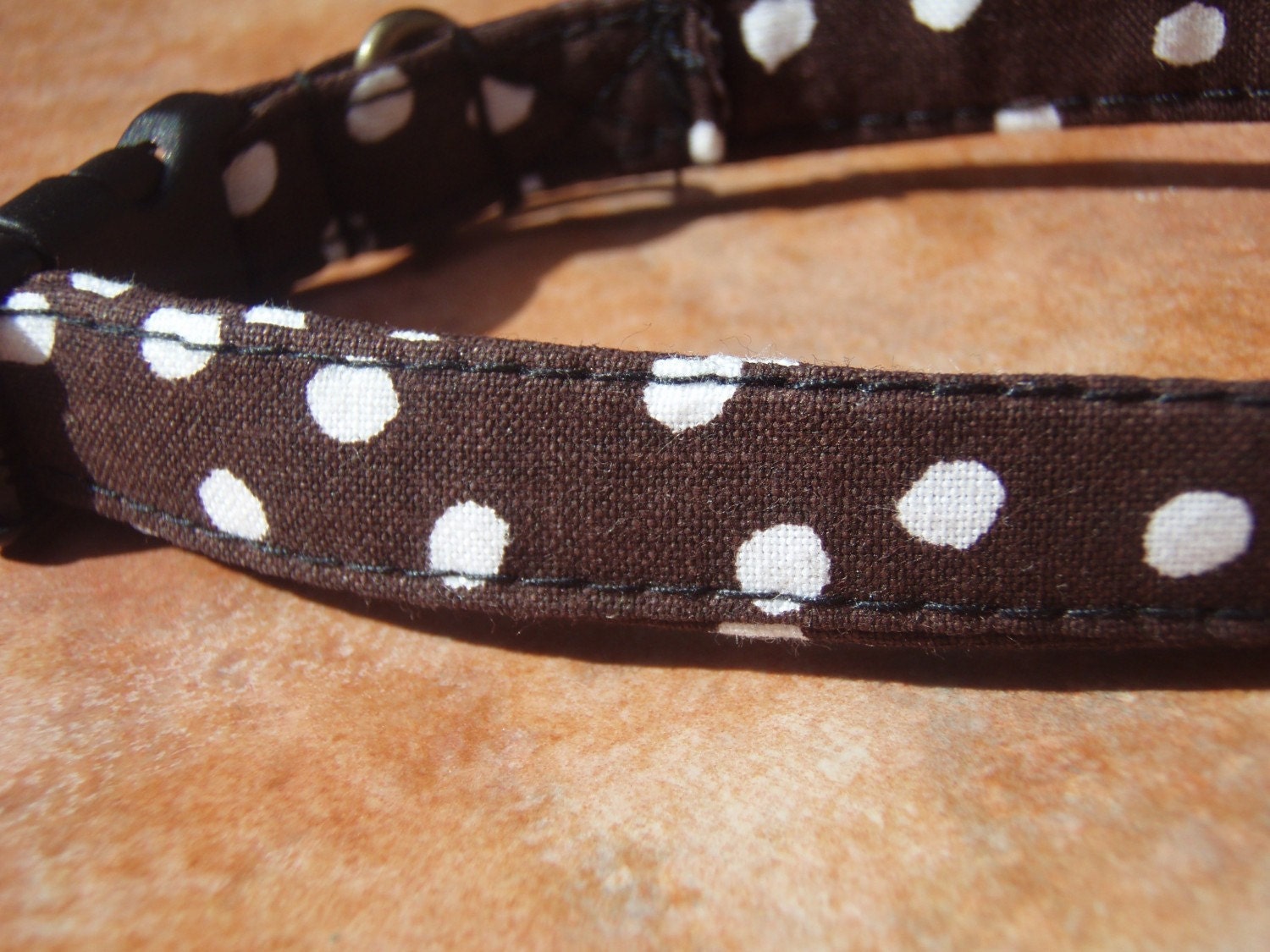 Spottie Dottie - Retro Vintage Brown White Polka Dotted Dots Organic Cotton CAT Collar Breakaway Buckle - All Antique Brass Hardware