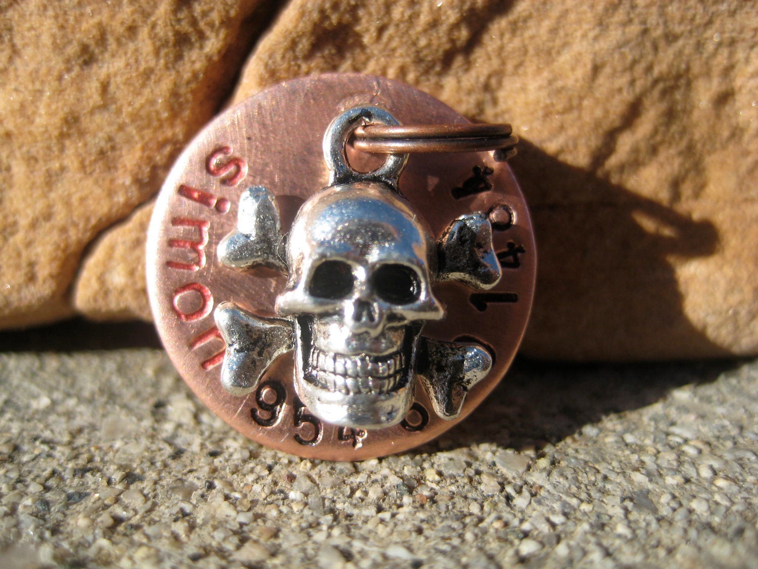 The Simon - Unique Handstamped Pirate Skull Small Pet ID Tag Dog Tag Cat Tag