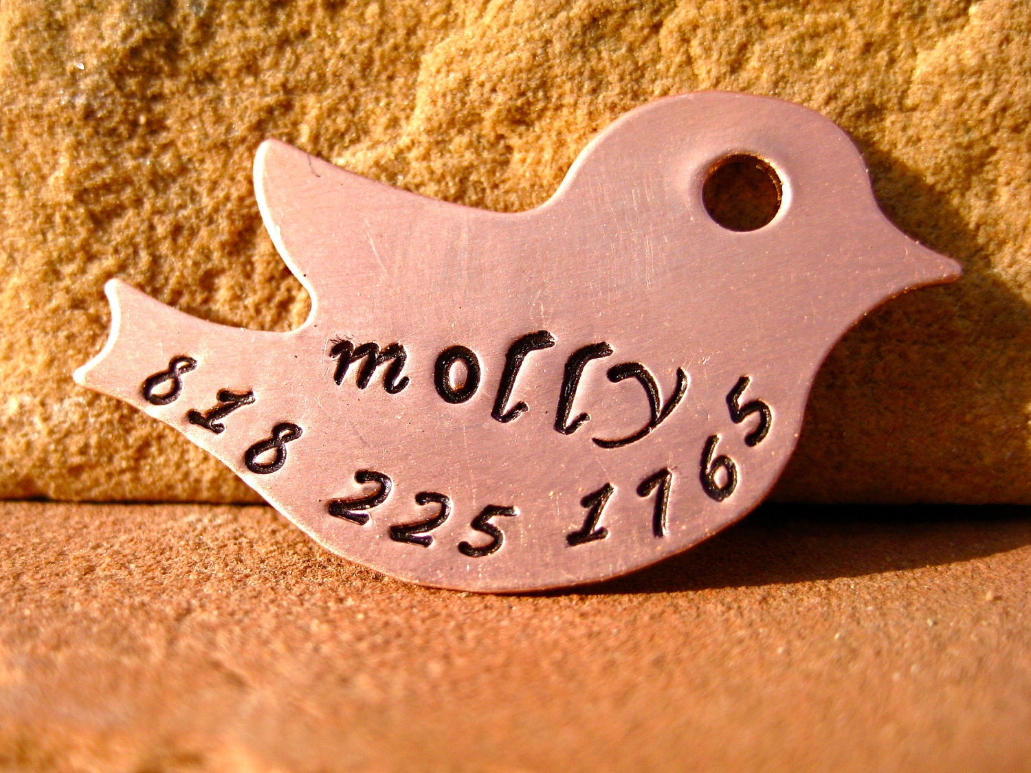 The Birdie - Copper Bird Handstamped Pet ID Tag Unique Dog Cat