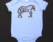 Baby Blue Horse - Antique Block Printed Infant Short Sleeve One-Piece (Select Size)