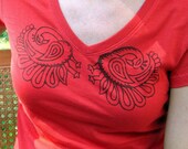 2 Peacocks- Antique Block Printed Ladies Short Sleeve T-Shirt (Select Size)