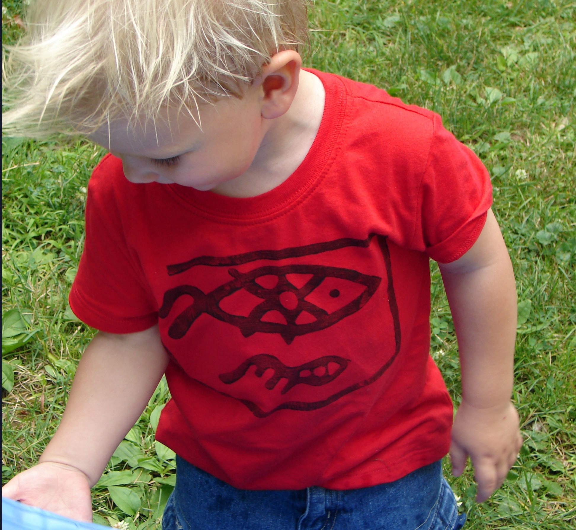 Red Fishes - Antique Block Printed Toddler Short Sleeve T-Shirt (Select Size)