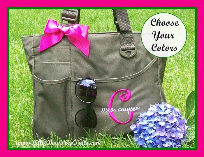 Teacher "Mrs. and Last Name" Super Feature Tote - Monogrammed Bookbag - Personalized Large Size Useful Practical Teacher Gift Idea
