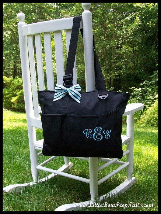 Monogrammed Super Feature Tote - Personalized Solid Color Book Bag Bridesmaids Teachers Travel Briefcase Initials Diaper Bag