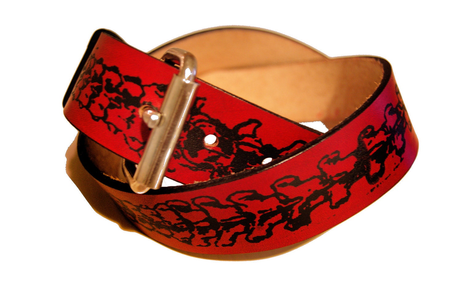Vertebrae Spine Leather Belt - handmade belt screen printed with bones design