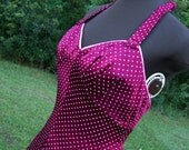 Mad Men Dress Ruby Red Polkadot Satin Alternative Wedding Retro Glam Bridesmaid Formal Party Lace Bespoke Gown