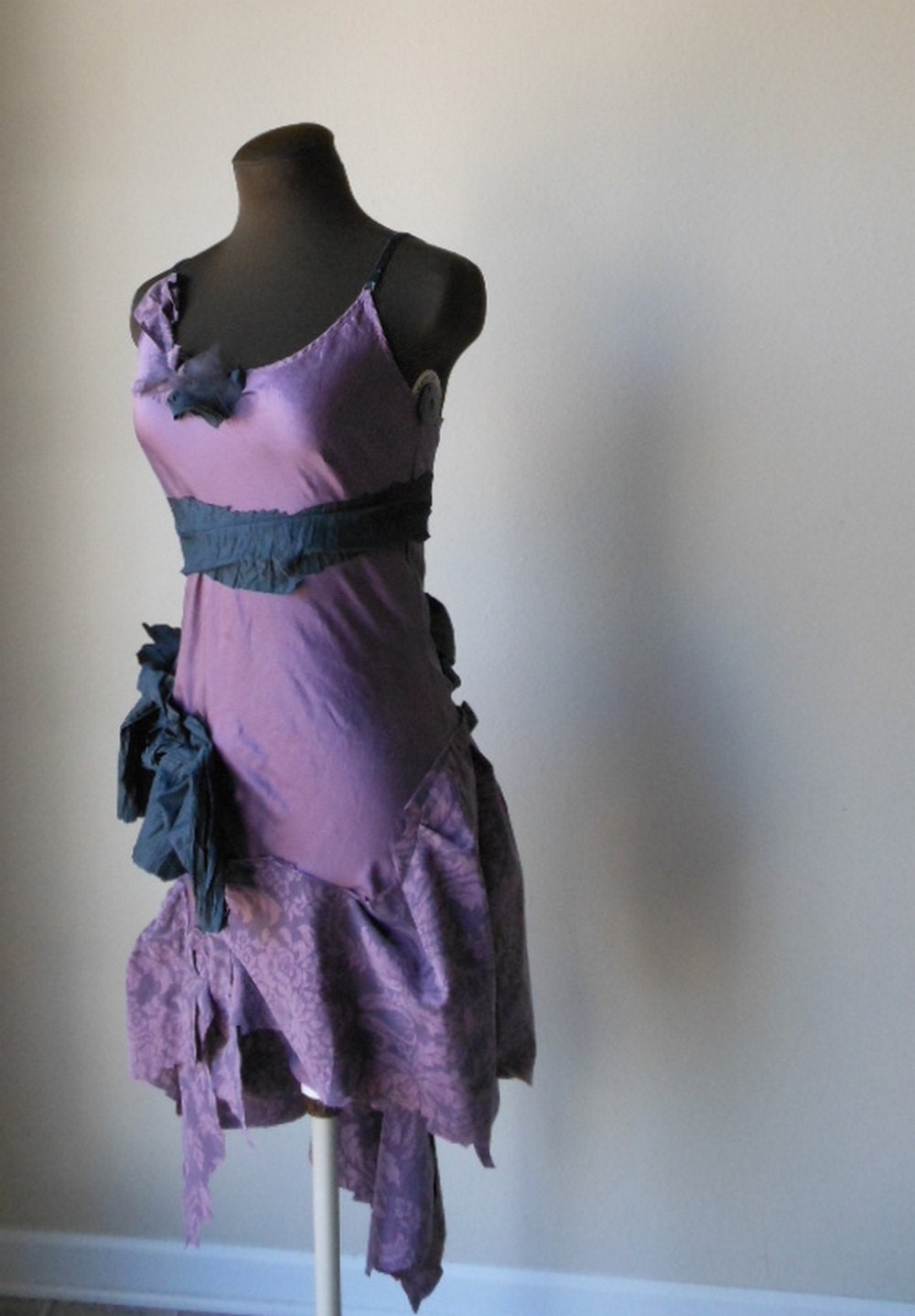 Plum Peplum Dress Steampunk Style Silk Peplum Noir Formal Tattered  Romantic Alternative Wedding Eco Friendly