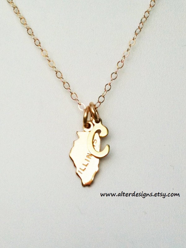 State Necklace with Personalized Tiny Pendant Initial & Tiny State Charms -  Necklace and Initial Necklace ALL States Available