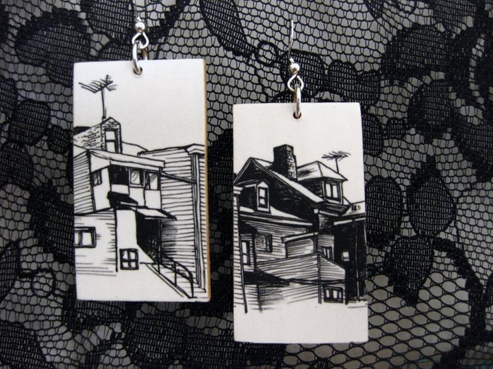 Bloomfield Skyline, 1x1.75 Paper and Wood Earrings
