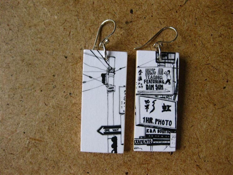 Hang Ah Dim Sum, .75x1.75 Paper and Wood Earrings