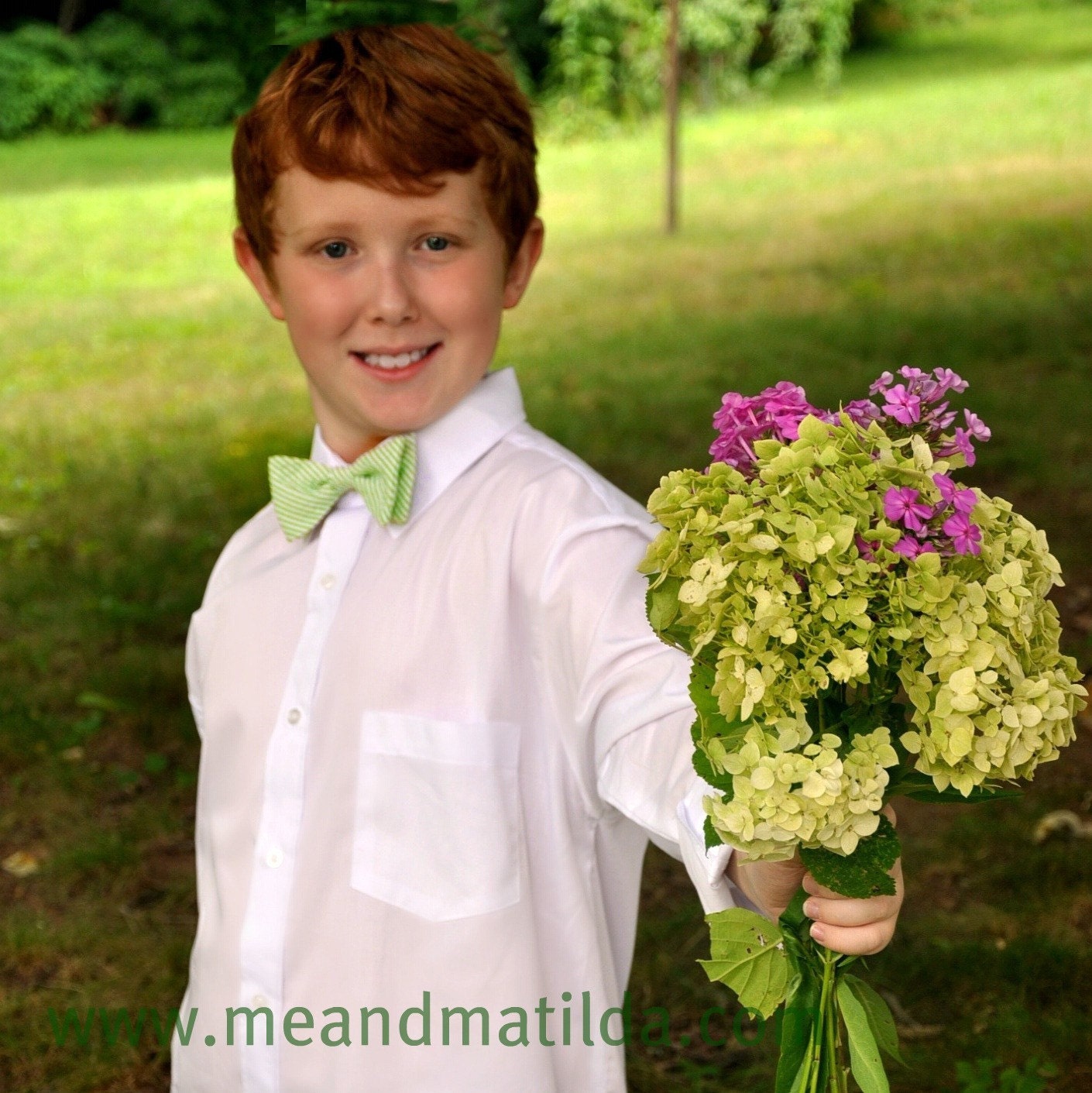 Boys Bow Tie Lime Seersucker Stripes  MANY COLORS AVAILABLE