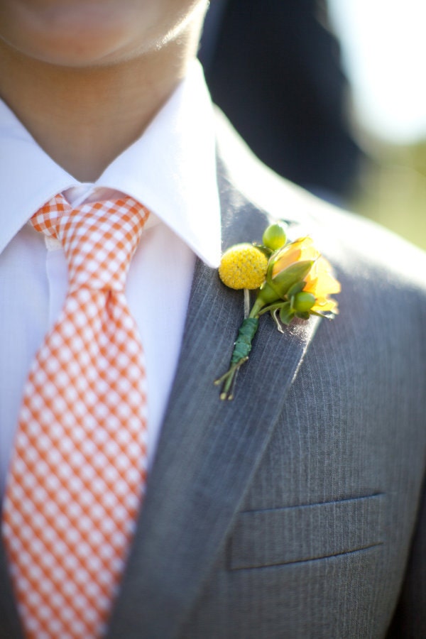 Men's Tie Orange Gingham Necktie for Children or Men Fall Wedding