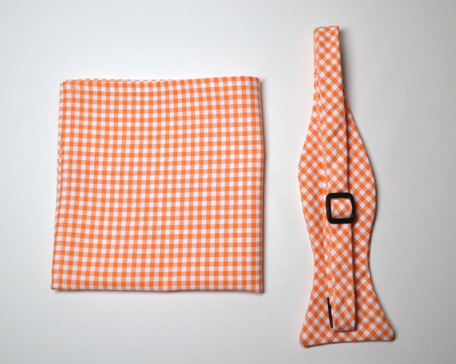 Me and Matilda Everyday Freestyle Bow Tie and Pocket Square Set Orange Gingham Lots of Colors Available